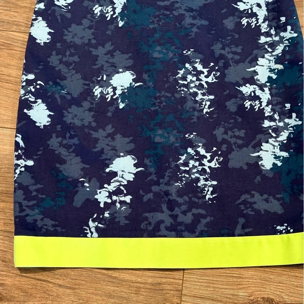 Tahari Nuria Blue Cloud Sleeveless Dress with Lime Green Stripe Size 10